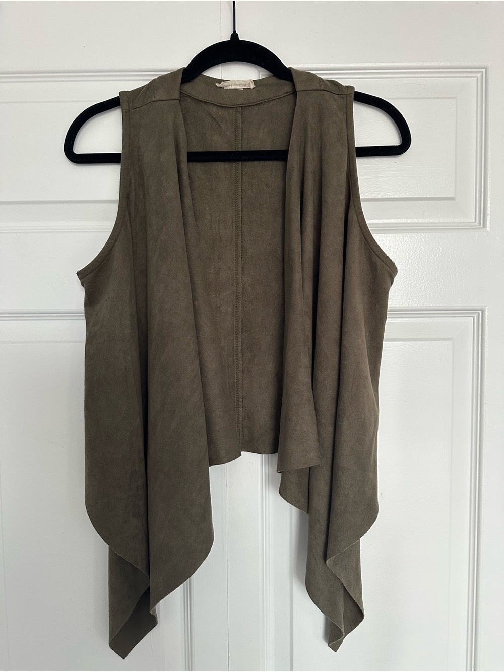 Sleeveless Draped Vest in Olive Taupe by color Olive